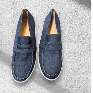 Emerald Label Women's Canvas Loafers Navy Blue Leather Sole EU 42 US 11